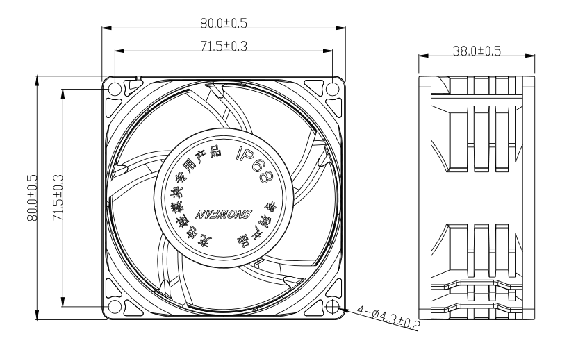 High Speed 8038-3 12V  Car Charging pile Cooling Fan DC 80*80*38MM(图2)