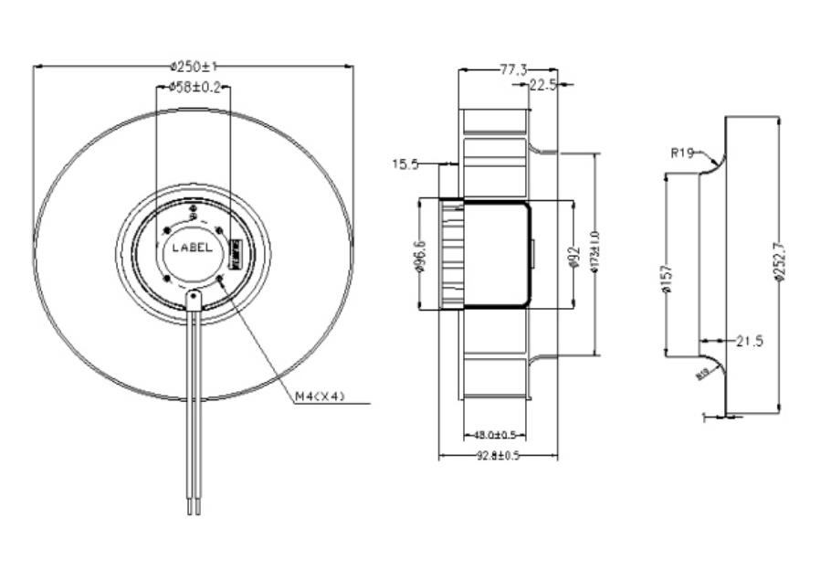 250mm DC 24V 48V Aluminum backward centrifugal fans high pressure(图2)