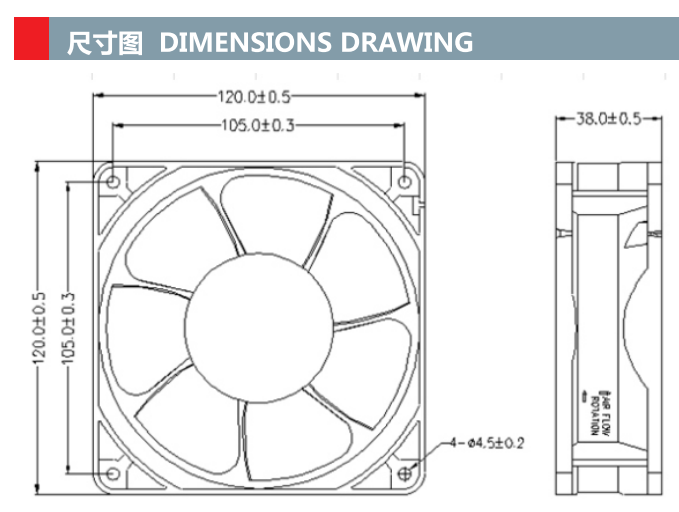 12038-1  Waterproof IP68 Industrial Cooling Fan 120*120*38mm PWM low noise 120mm DC Axial Flow Fan(图2)