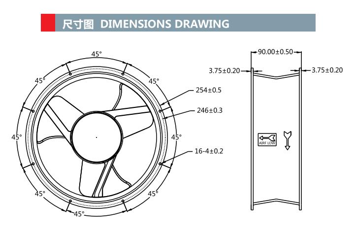 254*89mm Industrial Ventilation Fans Cooling Electric axial flow EC fans(图1)